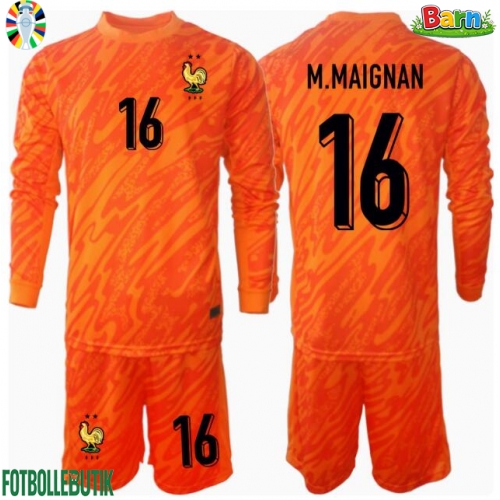 Frankrike Mike Maignan #16 Målvakt Bortaställ Barn EM 2024 Långärmad (+ Korta byxor)